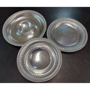 Wilton Armetale Flutes & Pearls 3 Pc Lot 15" Chip Dip Server 13" Plate 12" Bowl